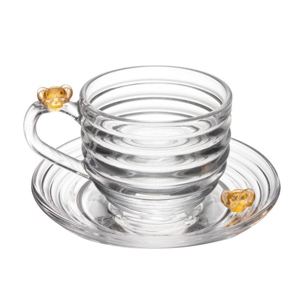 XícarasDe Chá Com Pires Little Bee Abelha Colmeia Mel Cristal Ecológico 200ml Lyor