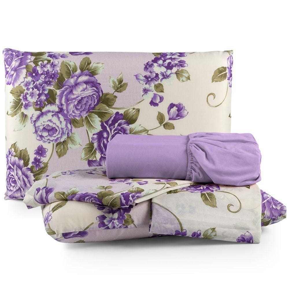 Jogo De Cama Lençol Matrix Queen Percal 4 Peças Lilás 100% Poliéster
