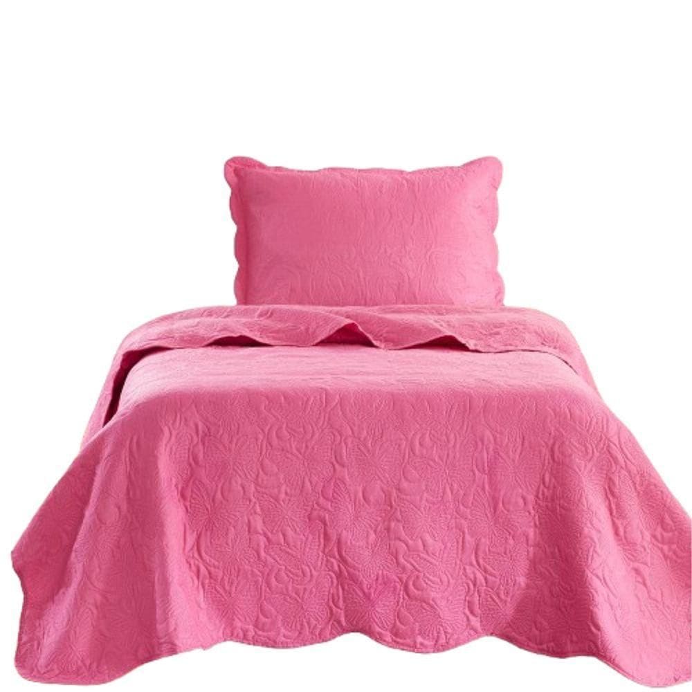 Kit Cobre Leito Colcha Bouti Solteiro Infantil 2 Peças Pink 100% Poliéster