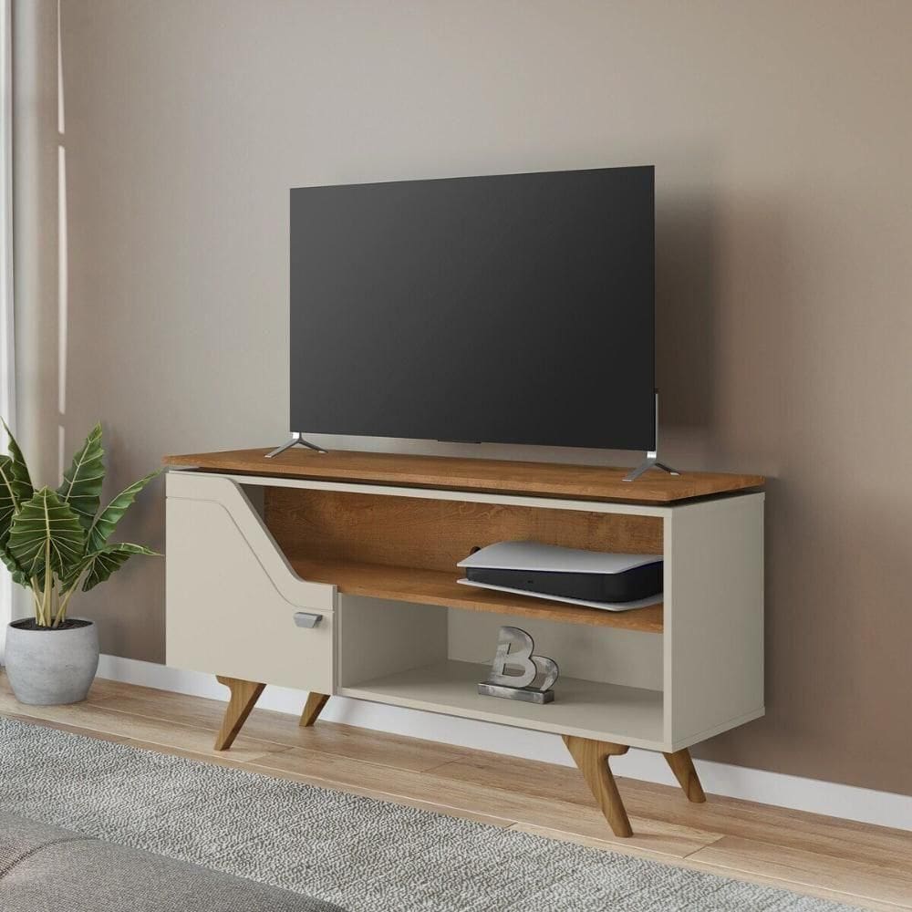 Rack Para Tv Até 50 Polegadas Com Nichos E 1 Porta Multimóveis Cr45297 Off White Naturalle