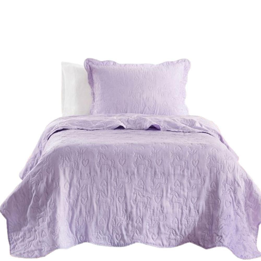 Kit Cobre Leito Colcha Bouti Solteiro Infantil 2 Peças Lilás 100% Poliéster
