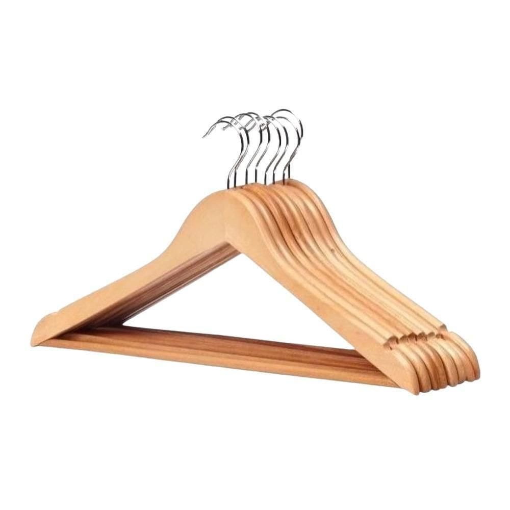 Kit 6 Cabides Madeira Marfim Com Verniz P Roupas Pesadas