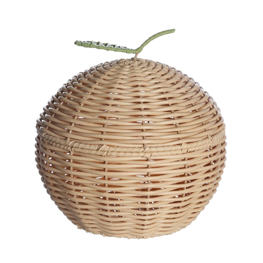 cesto organizador redondo 22cm com tampa maçã textura palha rattan - Oikos
