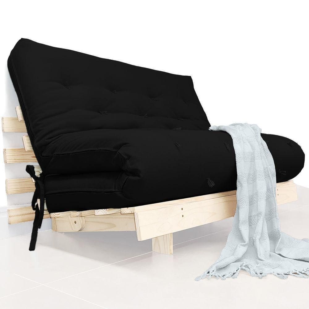 Futon Casal Tokio Sofa Cama Preto Acquablock Com Madeira Maciça