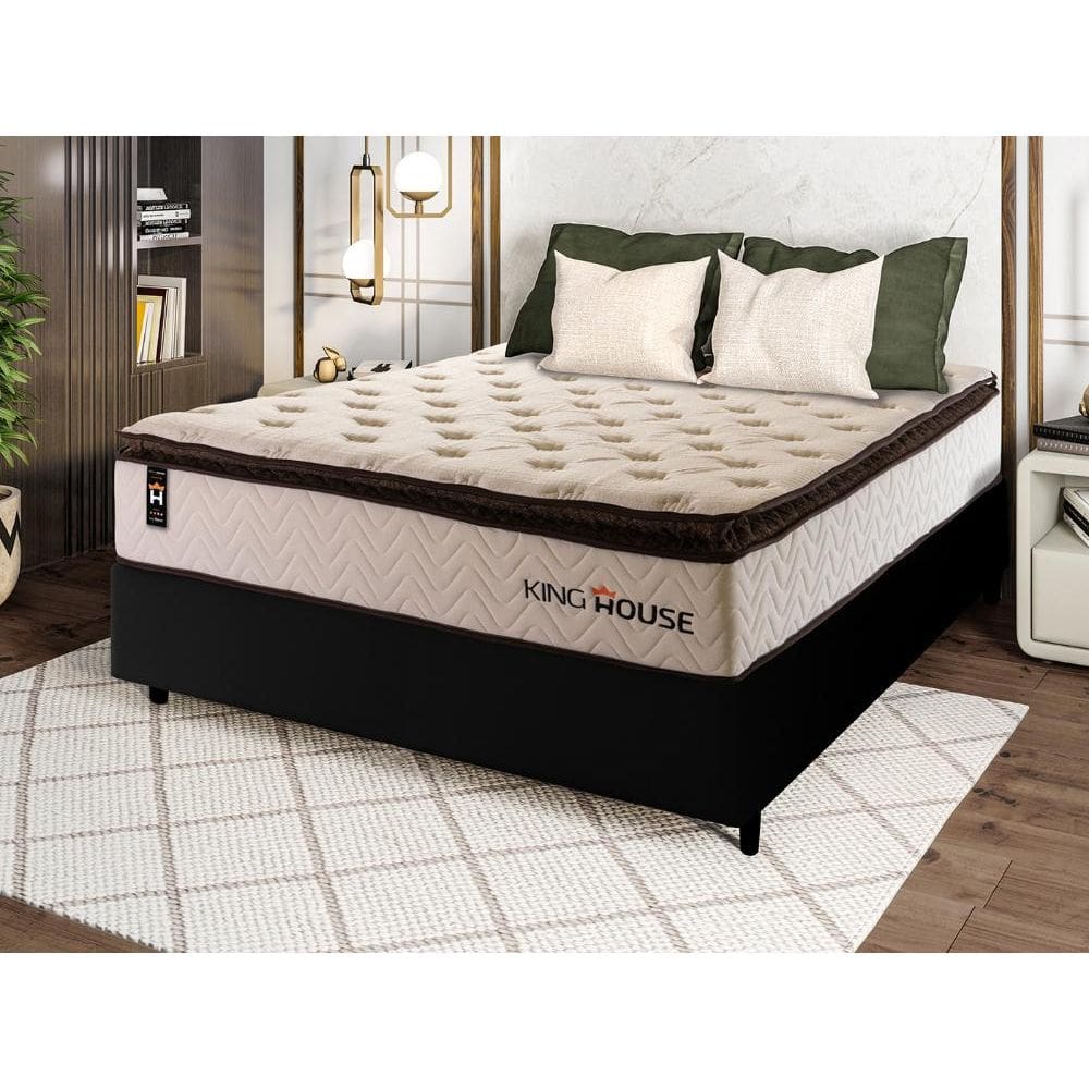 Conjunto Cama Box c/ Molas Ensacadas Quartzo Marrom Casal 138x188x71