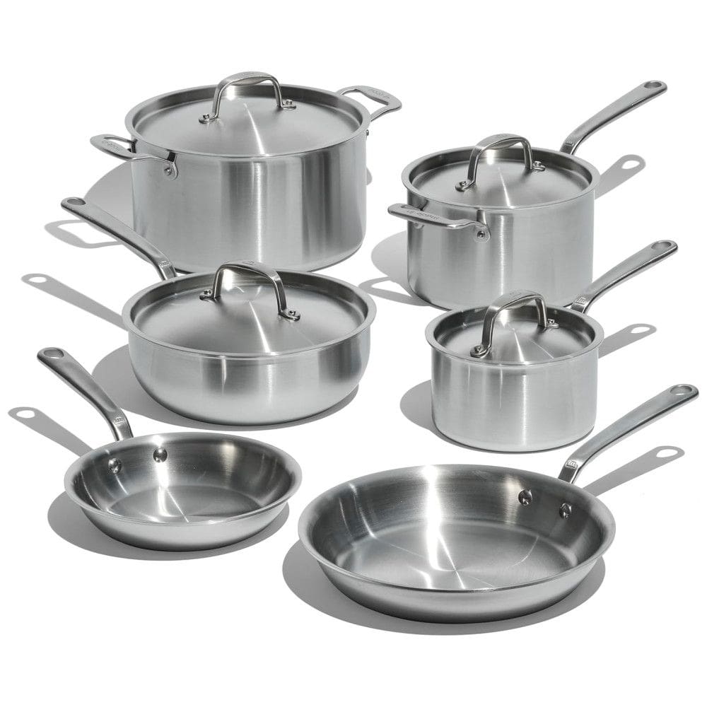 Conjunto de Panelas e Frigideiras Antiaderentes de Aço Inoxidável, Peças, MADE IN KIT 10 ISS, Prateado