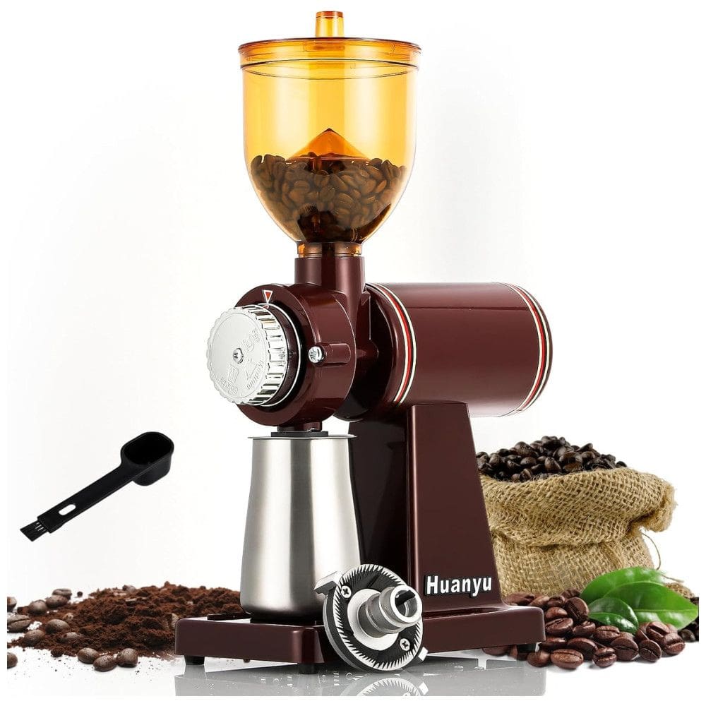 Moedor de Café Elétrico 8 Níveis de Moagem até 250g Aço Inoxidável, 200W, 110v, HUANYU, Marrom