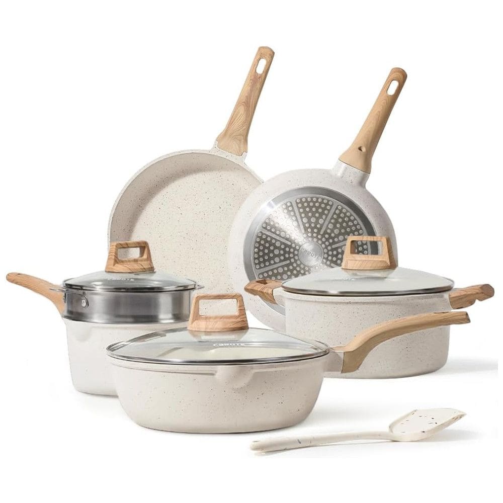 Conjunto de Panelas e Frigideiras Antiaderentes de Granito, 10 Peças, CAROTE C01520, Creme