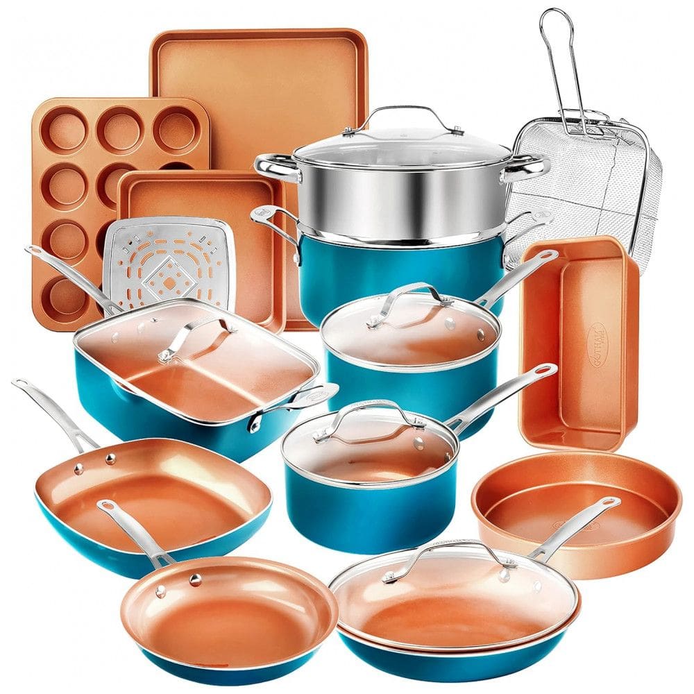 Conjunto de Panelas e Frigideiras Antiaderentes e Utensílios, 20 Peças, GOTHAM STEEL, Azul