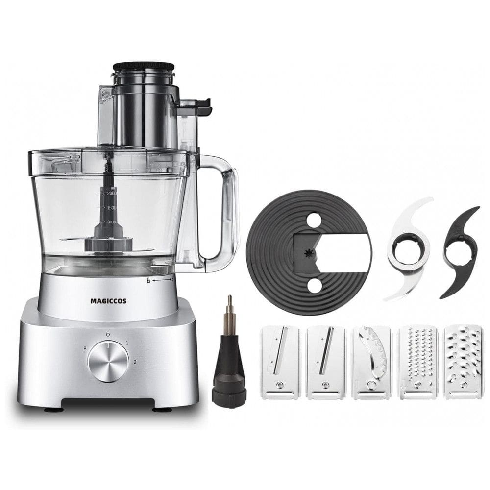 Processador de Alimentos 14 xícaras com 2 Velocidades e Acessórios, 110V 800W, Magiccos, Prata
