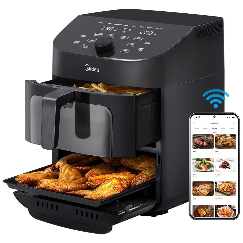 Fritadeira Elétrica Air Fryer 8 em 1 10,2L com Cestos Duplos, Janela de Visualização, Conectividade Wi-Fi e Mais de 50 Receitas, 110V