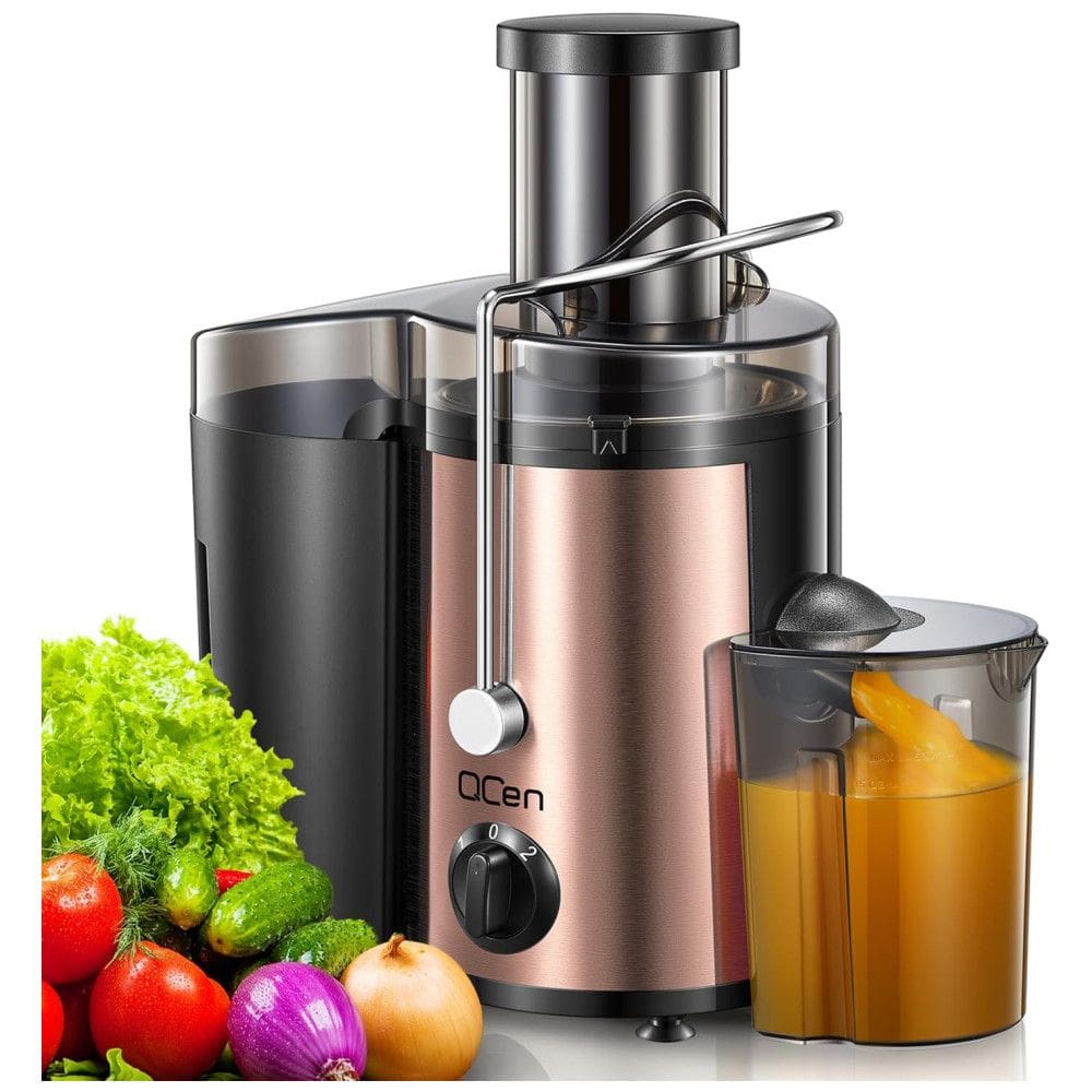 Centrífuga de Frutas 500mL com Bocal de Alimentação Largo, 2 Velocidades e Proteção Contra o Superaquecimento, 500W,110v, Qcen, Ouro Rosa