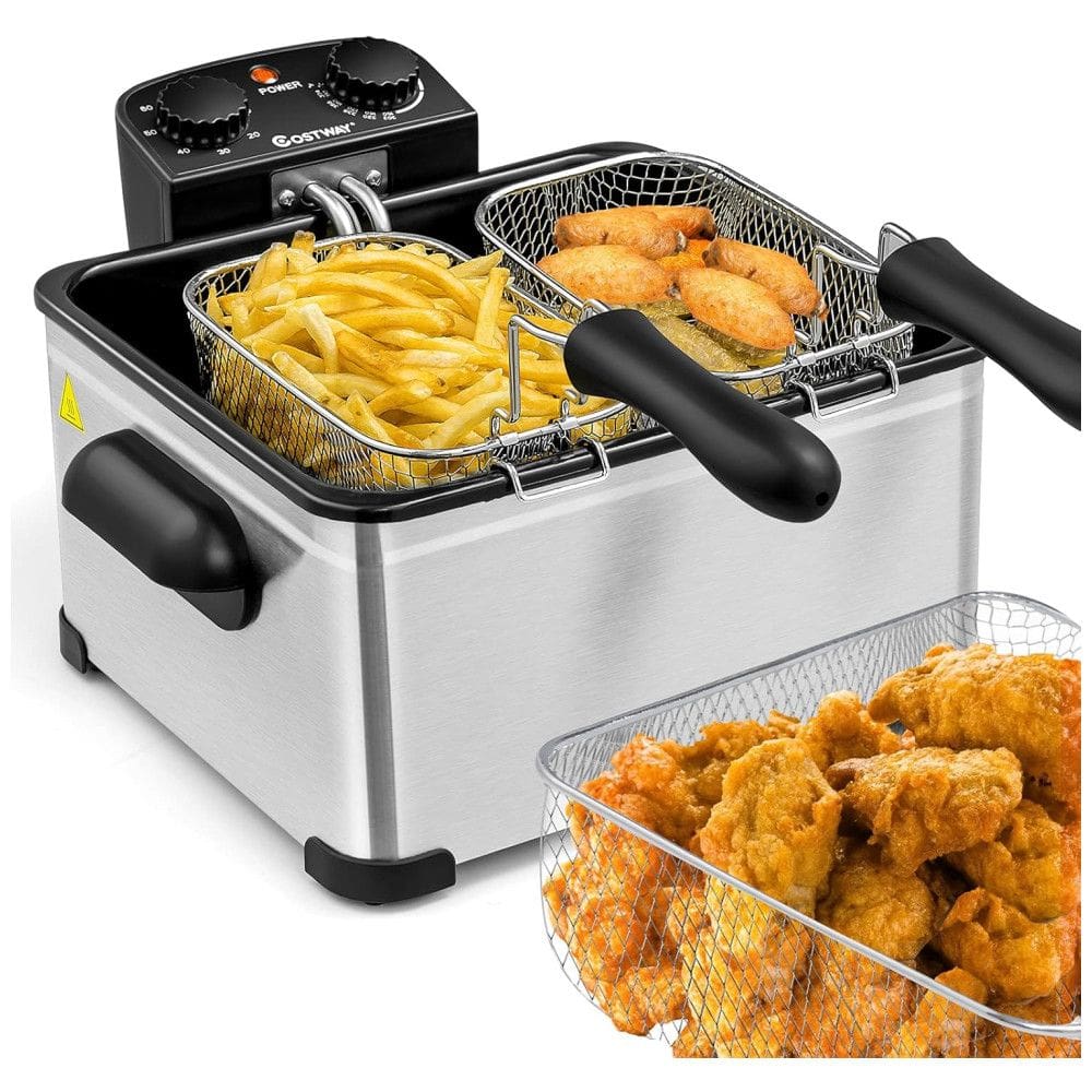 Fritadeira Elétrica Industrial a Óleo 5L com Controle de Temperatura, 1700W, Aço Inox, 110v, COSTWAY, Cinza