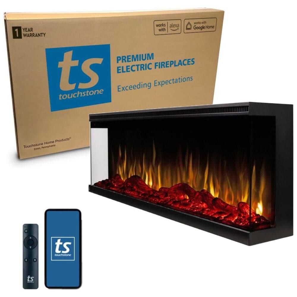 Lareira Elétrica de Embutir L152 x A44 com WiFi e Controle Inteligente, 110V 750W 1500W, Touchstone, Preta