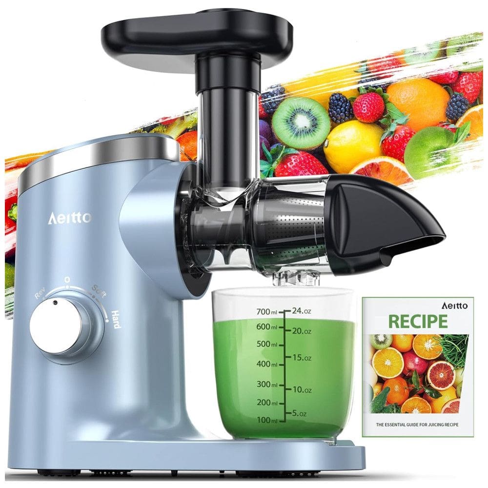 Centrifuga de Frutas com 2 Velocidades, Fácil de Limpar, Inclui Livro de Receitas em Inglês, 110V 150W, Aeitto, Azul