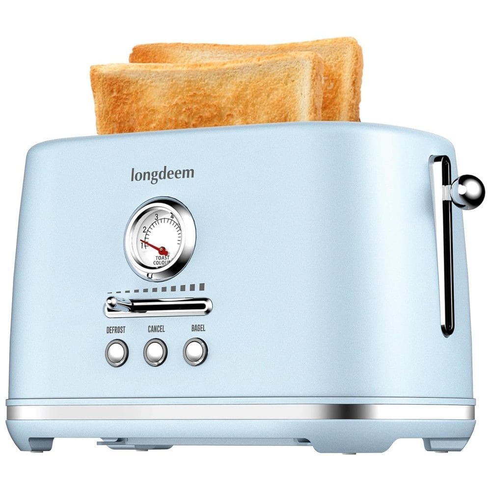 Torradeira 2 Fatias com Desligamento Automático, Bandeja de Migalhas e 6 Níveis de Tostagem, 110V 1000W, LONGDEEM, Azul