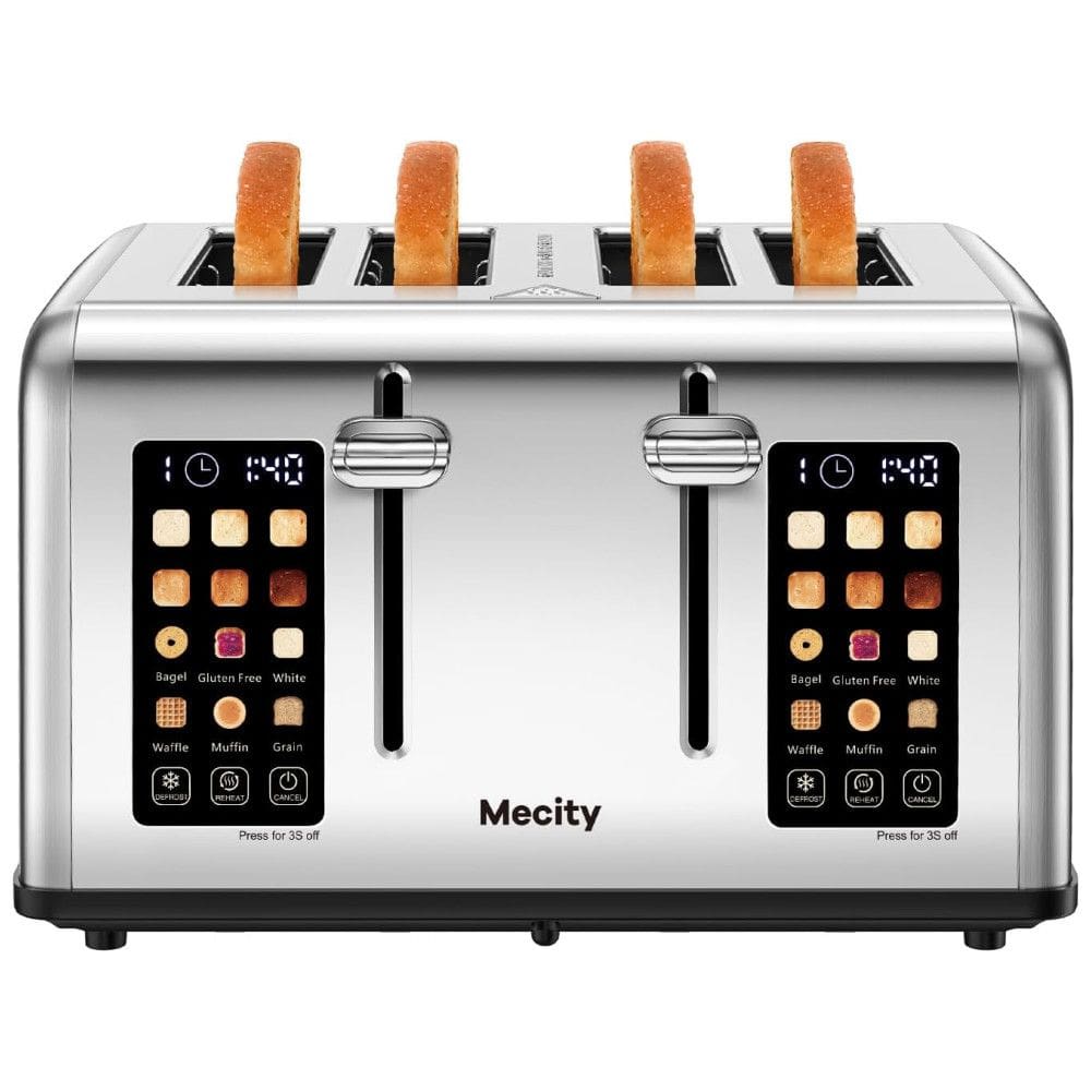 Torradeira para 4 Fatias em Aço Inoxidável com Controle Duplo, Temporizador, Descongelamento e Reaquecimento, 110V 1650W, Mecity T-88A,