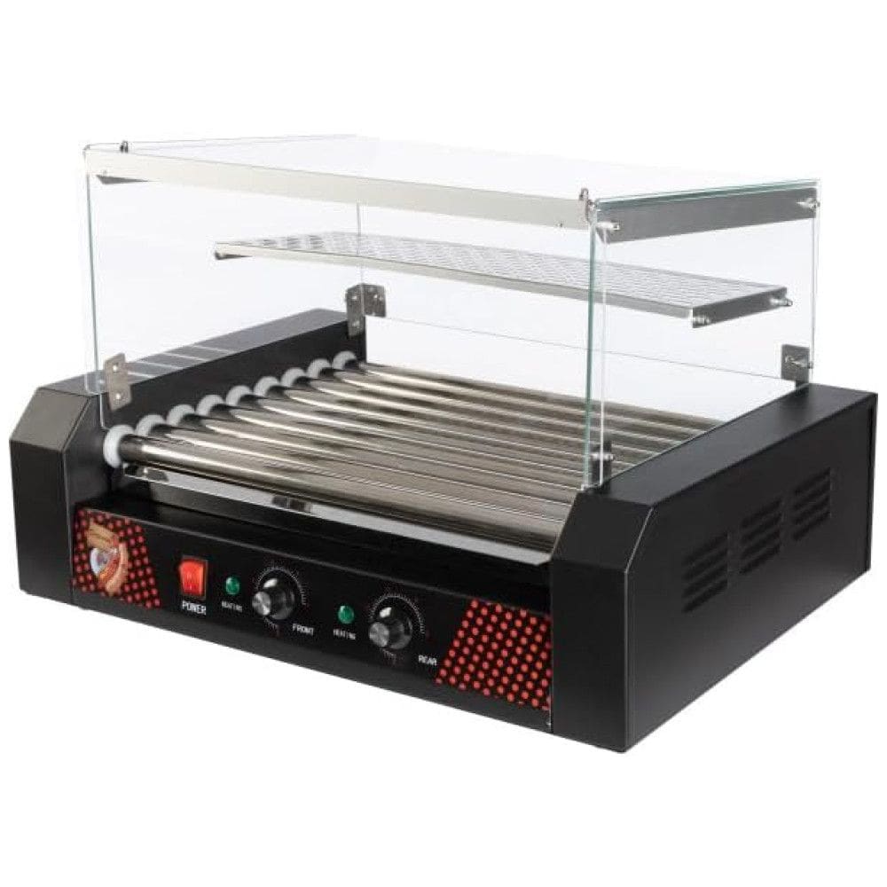Máquina de Cachorro Quente em  Aço Inoxidável até 24 Salsichas com Aquecedor de Pão, Bandeja Coletora Removível e Tampa, 110V 1217W,