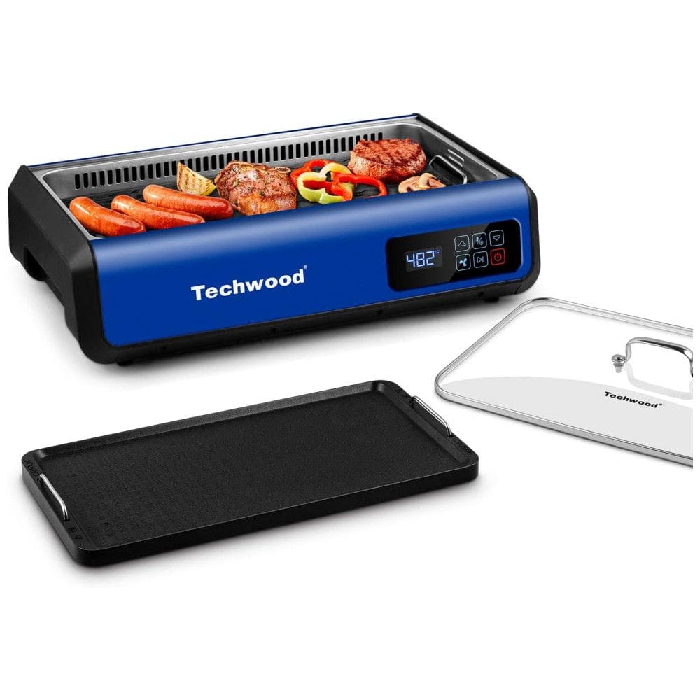 Churrasqueira Elétrica Portátil serve 4 Porções com Painel de Controle, 1500W, 110v, TECHWOOD, Azul