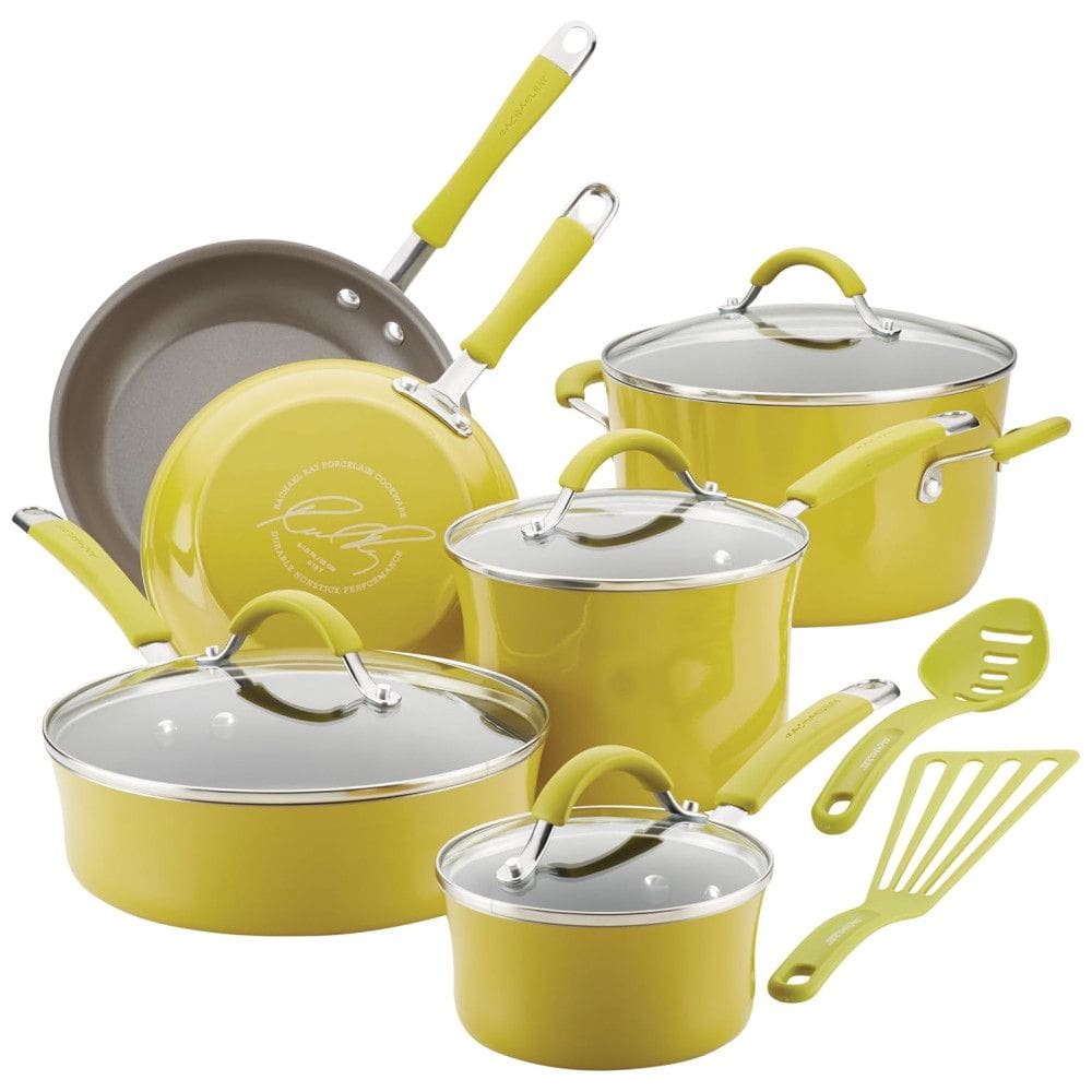 Conjunto de Panelas Antiaderentes e Utensílios, 12 Peças, RACHAEL RAY 16806, Verde claro