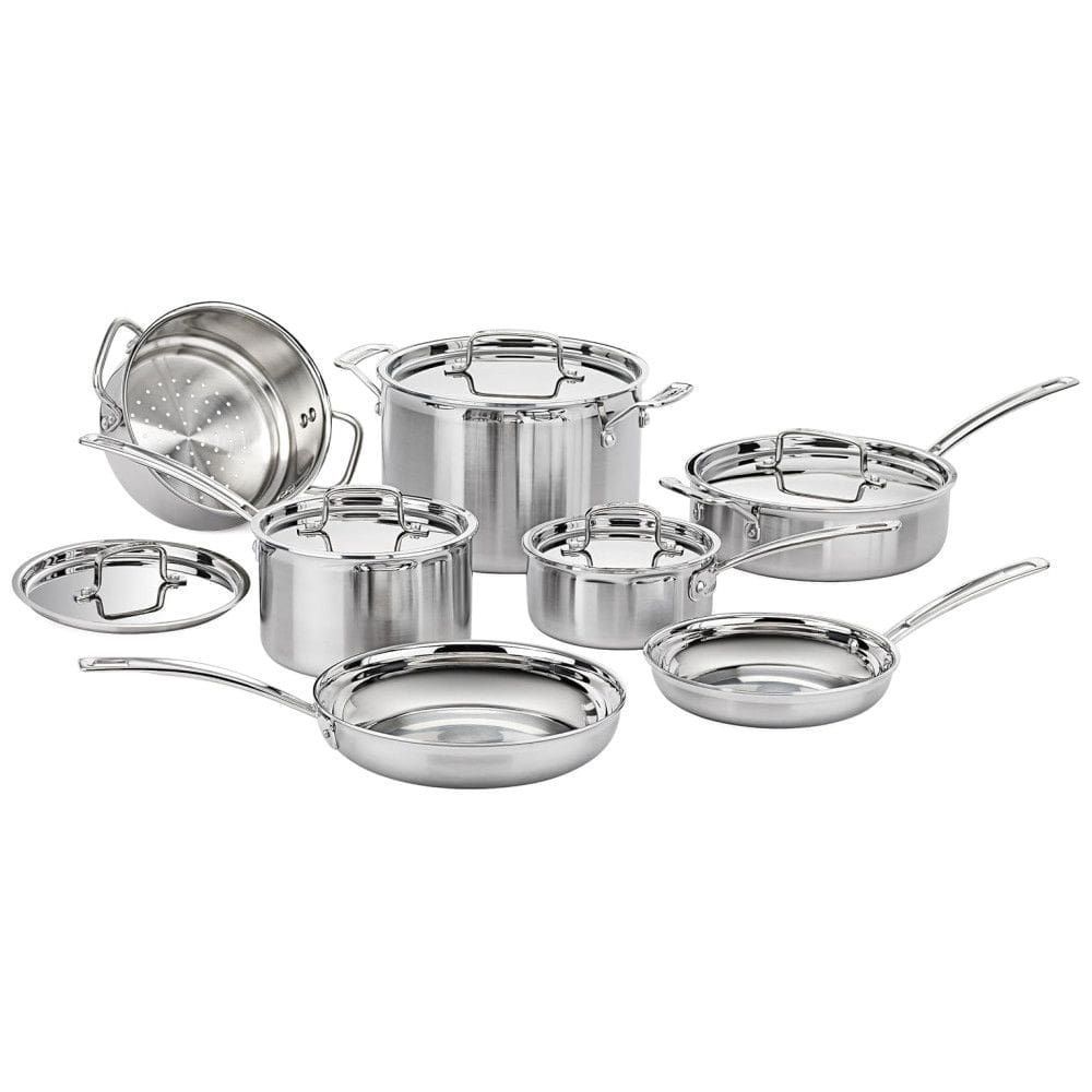 Conjunto de Panelas e Frigideiras com Camada Tripla Antiaderentes 12 Peças, Aço Inoxidável, CUISINART MCP 12N, Prateado