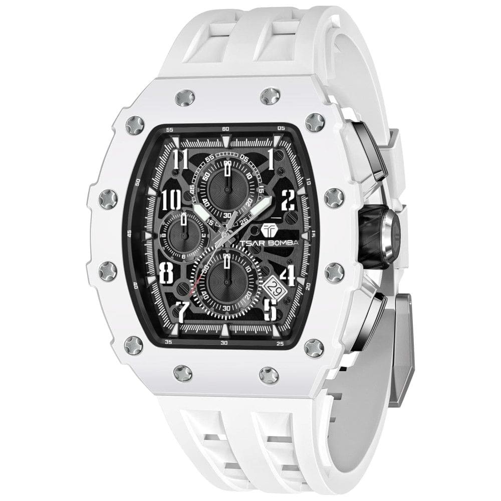 Relógio Masculino Analógico Quartzo a Prova dÁgua 50M com Cronógrafo, TSAR BOMBA TB 8204SGLZHX, Branco