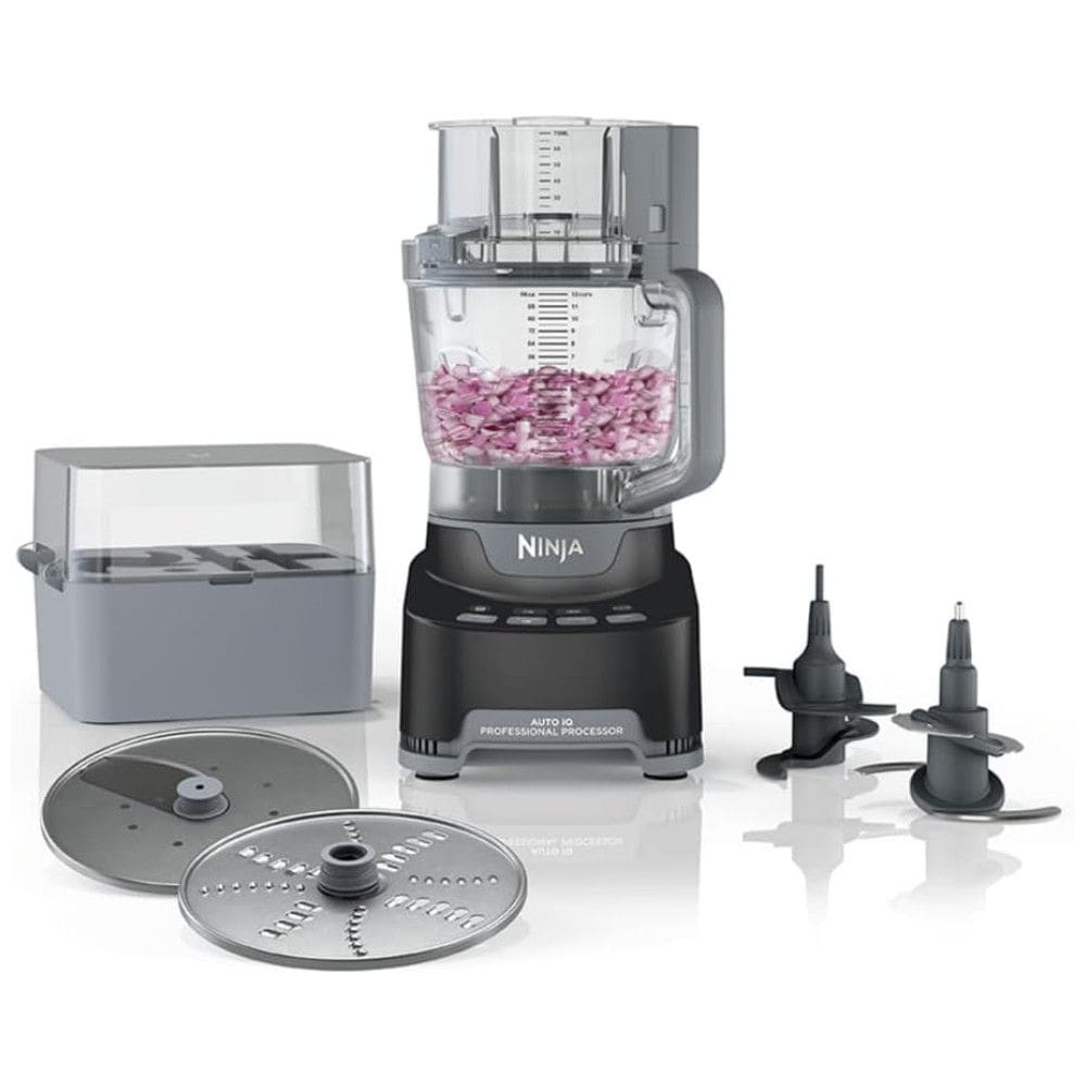 Processador de Alimentos 4 em 1 com 2 Lâminas, 2 Discos até 12 Xícaras Ninja NF705BRN, 110V 1200W, Preto