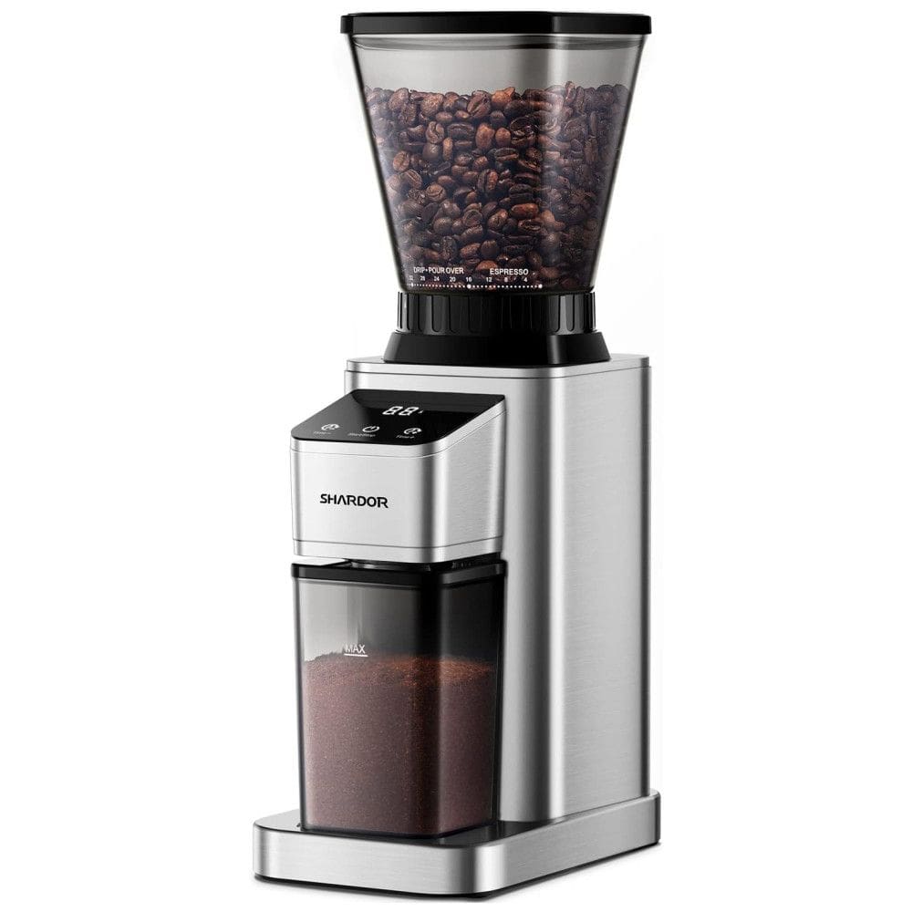 Moedor de Café Elétrico com 48 Configurações de Moagem, Temporizador e Display LED, 110V, SHARDOR, Prata