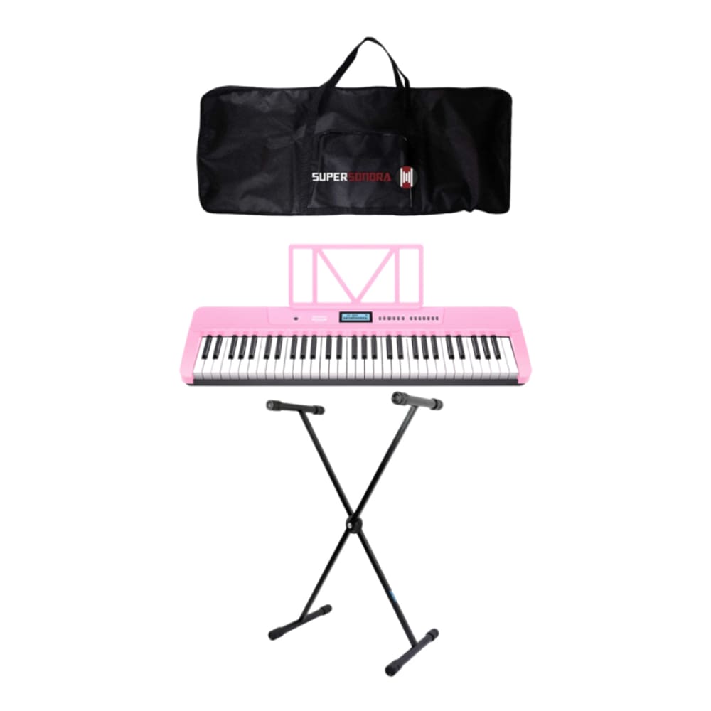 Teclado Musical Waldman WTS-300 Rosa - 61 Teclas + Capa + Suporte em X