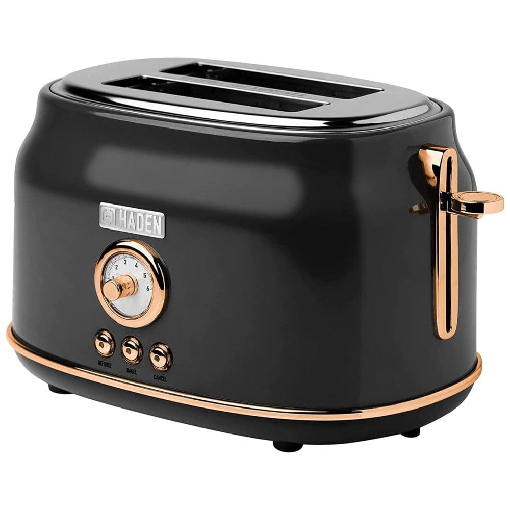 Torradeira Retro 2 Fatias com Fenda Larga, Bandeja de Migalhas Removível e Controle de Tostagem, 110V 1500W, HADEN, Preta e Cobre