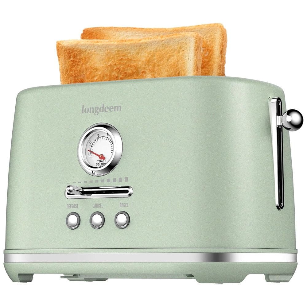 Torradeira 2 Fatias com Desligamento Automático, Bandeja de Migalhas e 6 Níveis de Tostagem, 110V 1000W, LONGDEEM, Verde