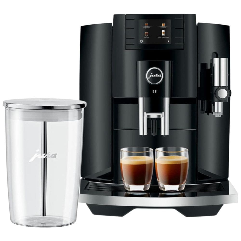 Máquina de Café Expresso Automática com Moedor Embutido, Recipiente de Leite de Vidro e Visor em LED, 110V 1450W, Jura E8, Preta