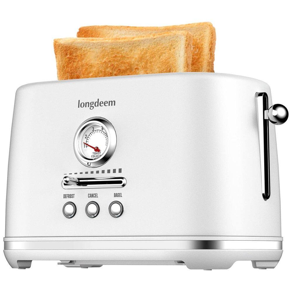 Torradeira 2 Fatias com Desligamento Automático, Bandeja de Migalhas e 6 Níveis de Tostagem, 110V 1000W, LONGDEEM, Branca