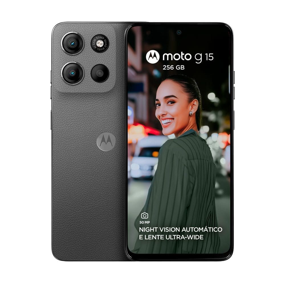 Smartphone Motorola Moto G15 256Gb Dual Chip 4G Tela 6.7\" Câmera Dupla 50MP+5MP Grafite