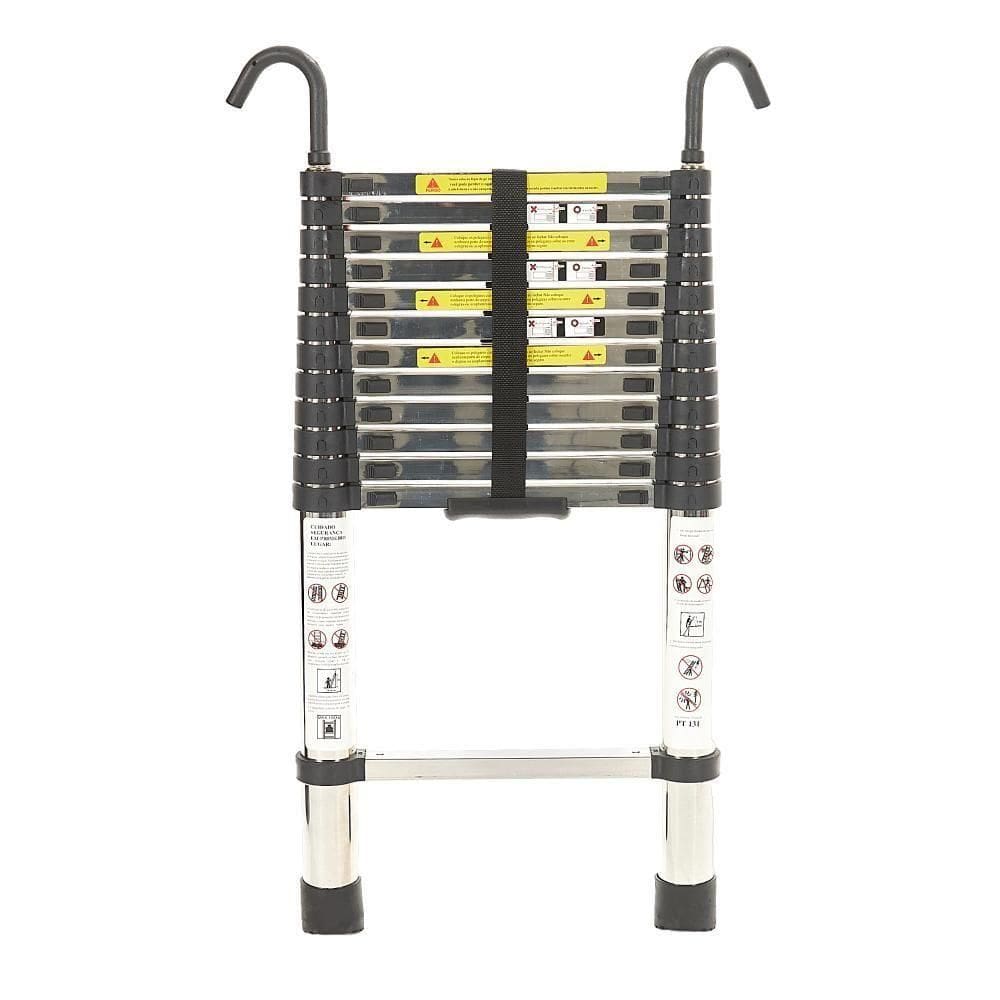 Escada Telescopica Extensiva Aço Inoxidável 13 Degraus 3,8m Cinza