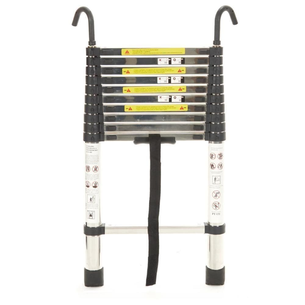 Escada Telescopica Extensiva Aço Inoxidável 11 Degraus 3,2m Cinza
