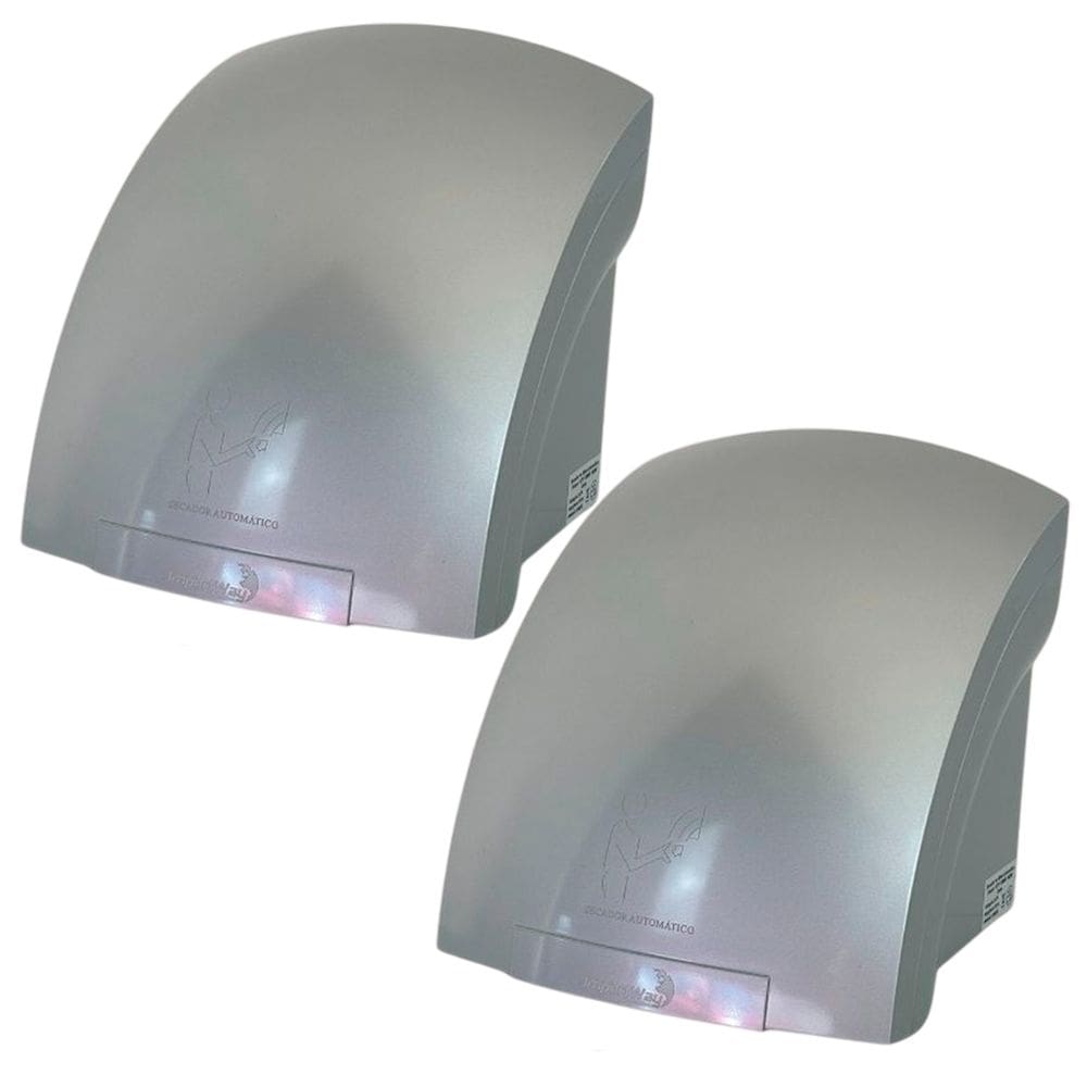 2 Secadores de Mãos Automático 12 m/s Elétrico 1500W Sensor para Banheiro Cinza Importway Iwsma-12Cz