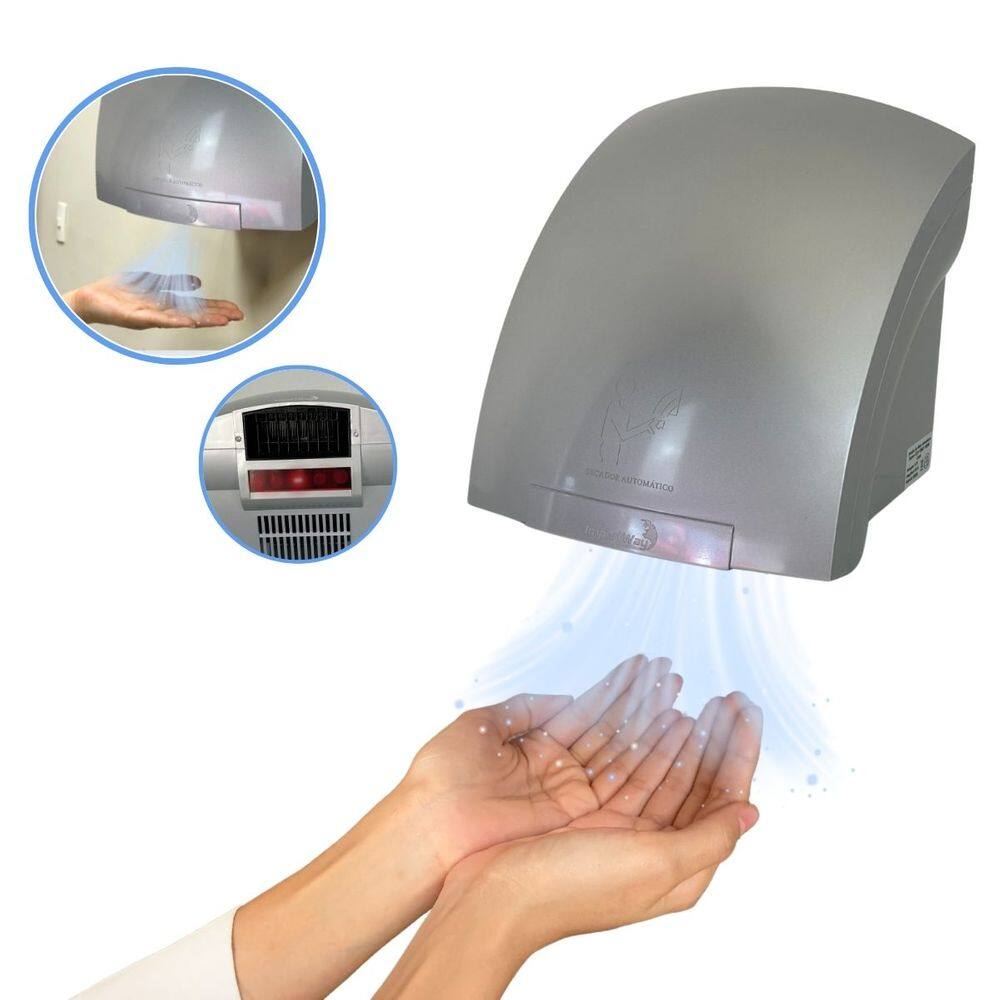 Secador de Mãos Automático 12 m/s Elétrico 1500W Sensor para Banheiro Cinza Importway Iwsma-12 Cz