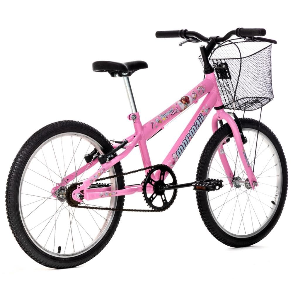 Bicicleta Mormaii Aro 20 MTB Feminina 1V C23 Sweet Girl com Cesta V-Brake Rosa