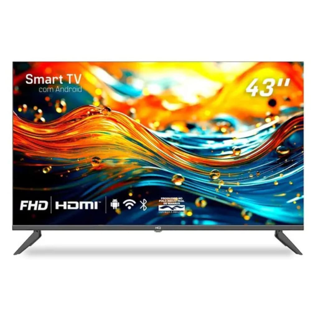 SMART TV HQ 43\" FULL HD TELA SEM BORDAS ANDROID 12 DESIGN SLIM HQS43NKHM
