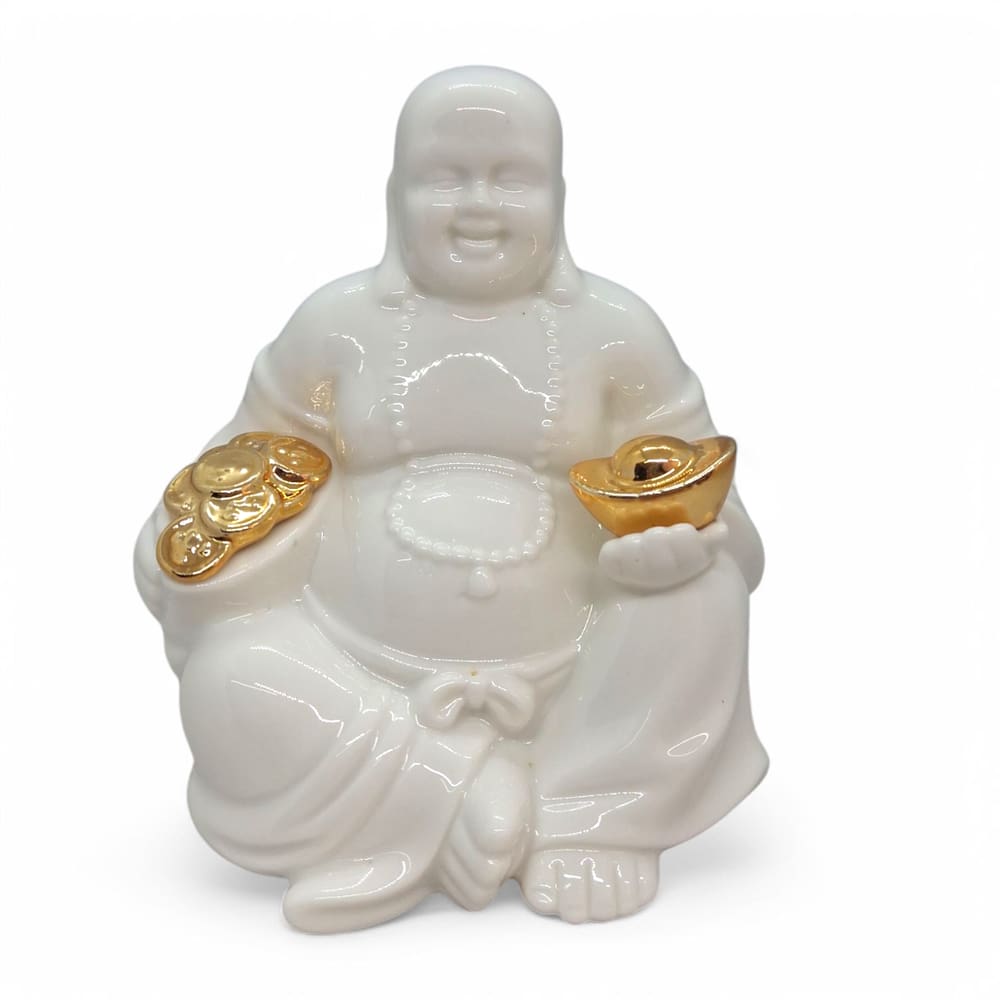 Estátueta Buda da Prosperidade Luminária Porcelana 13 cm