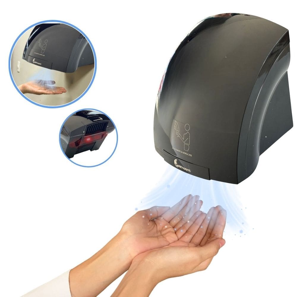 Secador de Mãos Automático 12 m/s Elétrico 1500W Sensor para Banheiro Preto Importway Iwsma-12 Pt