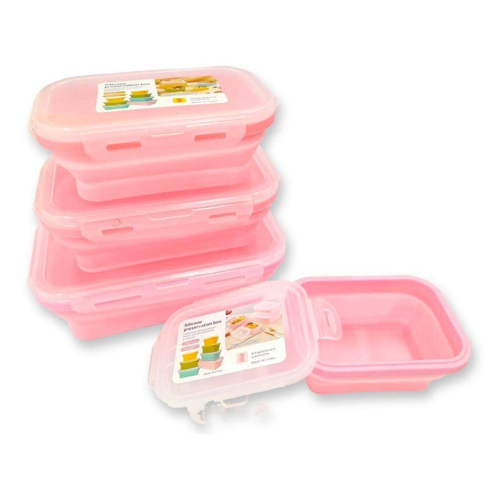 Kit 4 Pçs Pote Retrátil Quadrado 2444045 Rosa - Quanhe