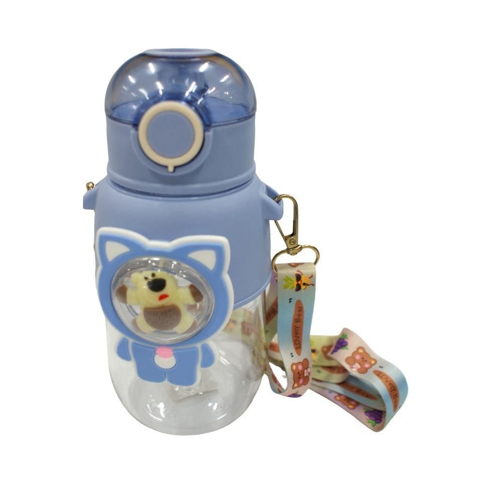 Squeeze 680ml c/ Canudo e Alça Urso 2444825 Azul - Quanhe