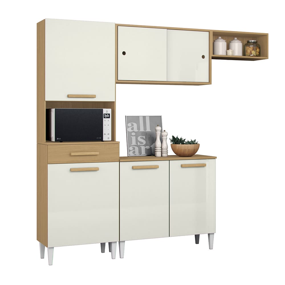 Armário de Cozinha 2m 4 Portas 1 Gaveta Atacama / Off White Isabelle T3 Aramóveis