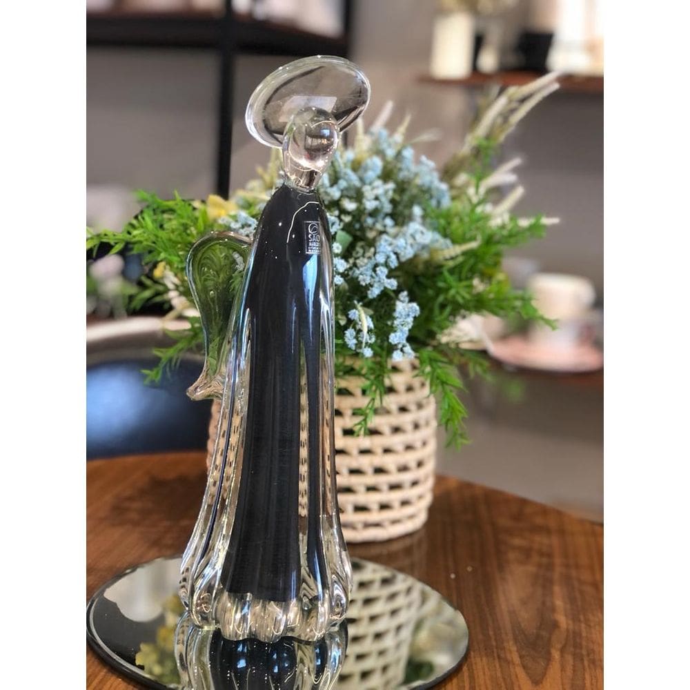 Imagem anjo grande cinza grafite Cristal Murano São Marcos