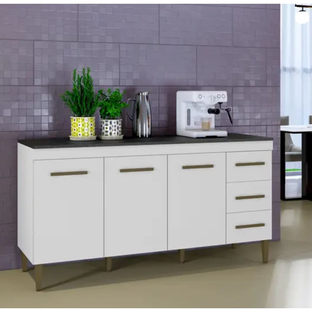 Balcão Atenas 3 Portas 3 Gavetas Kaiki Móveis - Branco