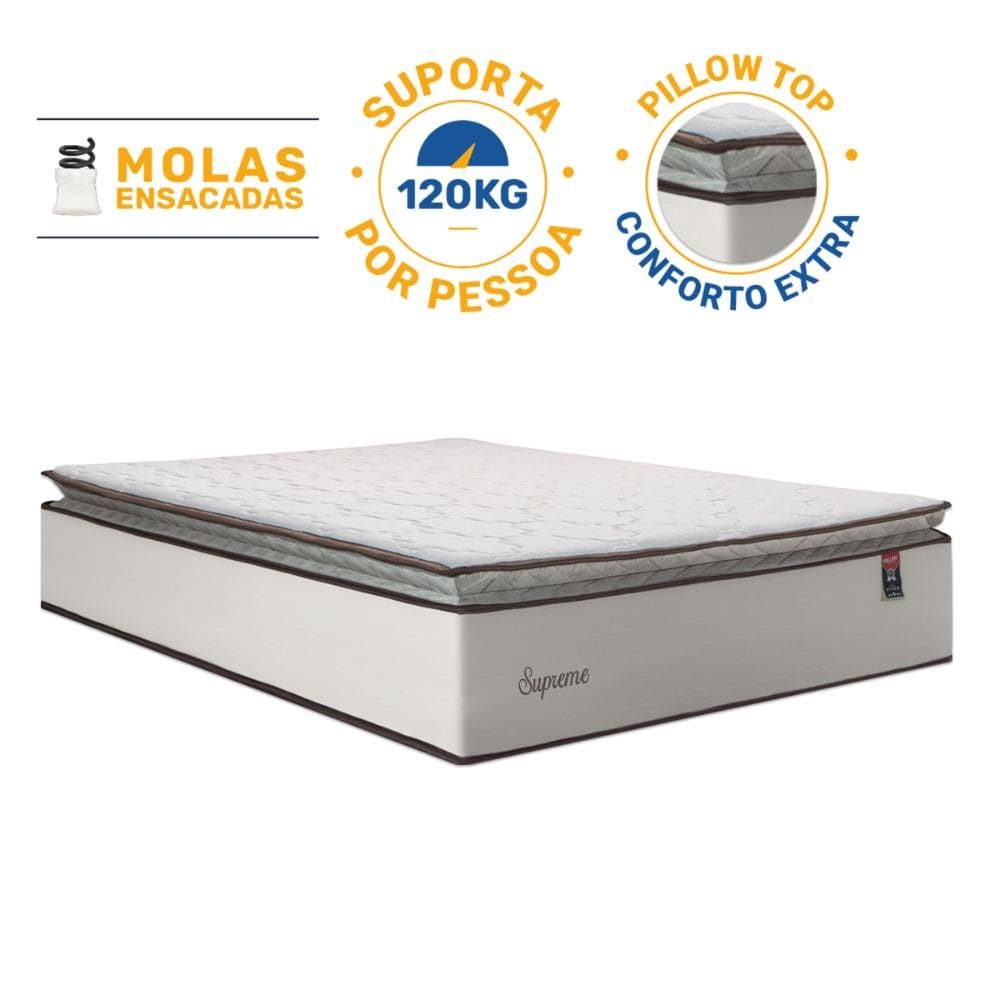 Colchão de Molas Ensacadas Pillow Top Supreme Lux Casal 138cm