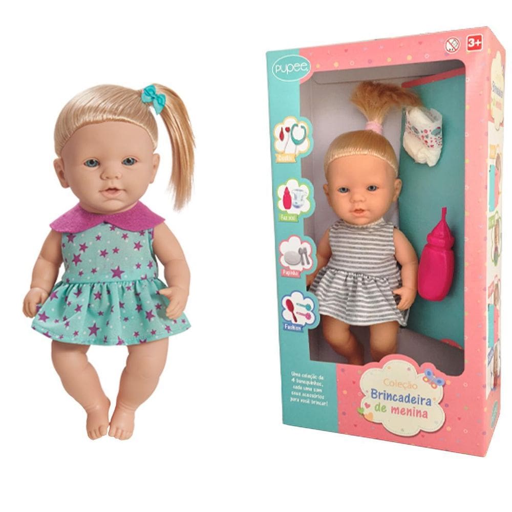 Boneca Em Vinil Coleção Quero Ser Mãe Faz Xixi Com Acessórios