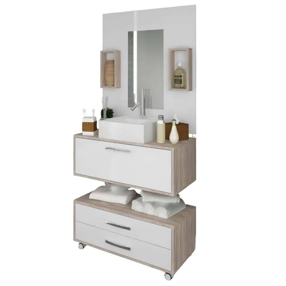 Gabinete para Banheiro com Cuba 60cm 1 Porta 2 Gavetas Class Branco/Marrom - Arte Cas
